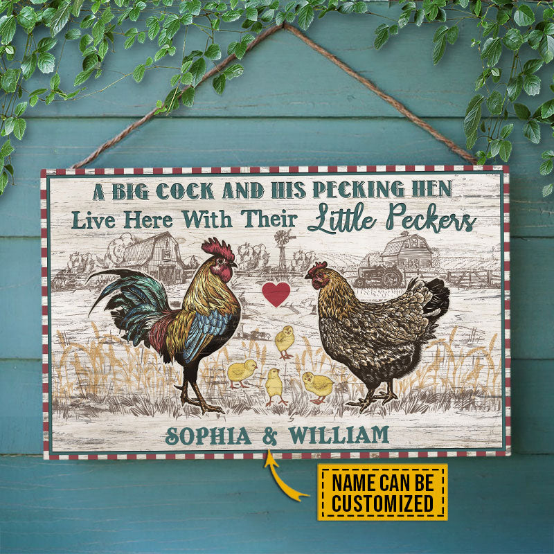 Personalized Chicken Couple Live Here With Customized Wood Rectangle Sign