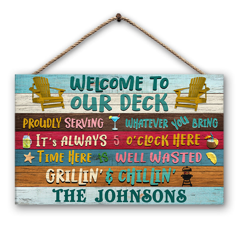 Personalized Deck Welcome Proudly Serving Custom Wood Rectangle Sign