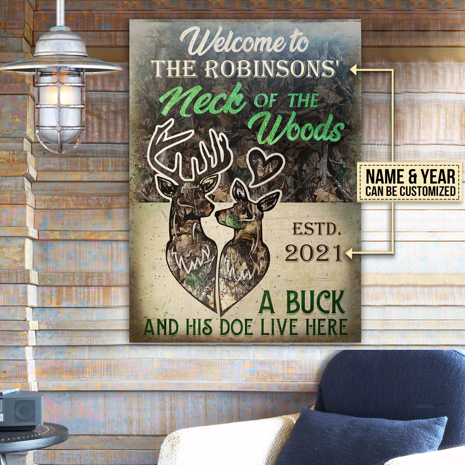 Personalized Deer Couple Camo Live Here Classic Metal Signs