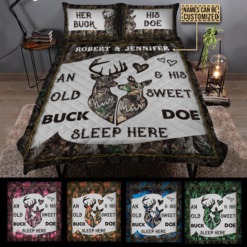 Personalized Deer Color Couple Camo Sleep Here Customized Quilt Bedding