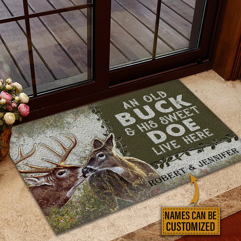 Personalized Deer Forest Old Buck Sweet Doe Customized Doormat