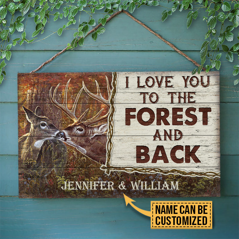 Personalized Deer I Love You To The Forest And Back Customized Wood Rectangle Sign