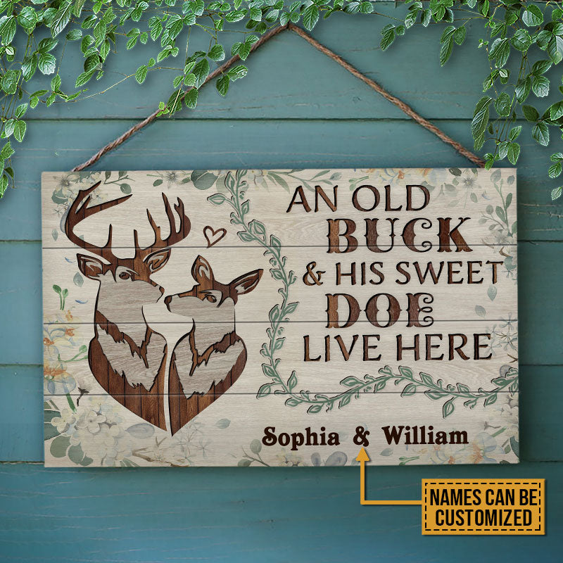Personalized Deer Old Buck Sweet Doe Floral Customized Wood Rectangle Sign