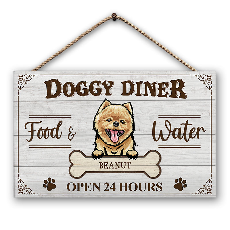 Doggy Diner - Dog Lover Gift - Personalized Custom Wood Rectangle Sign