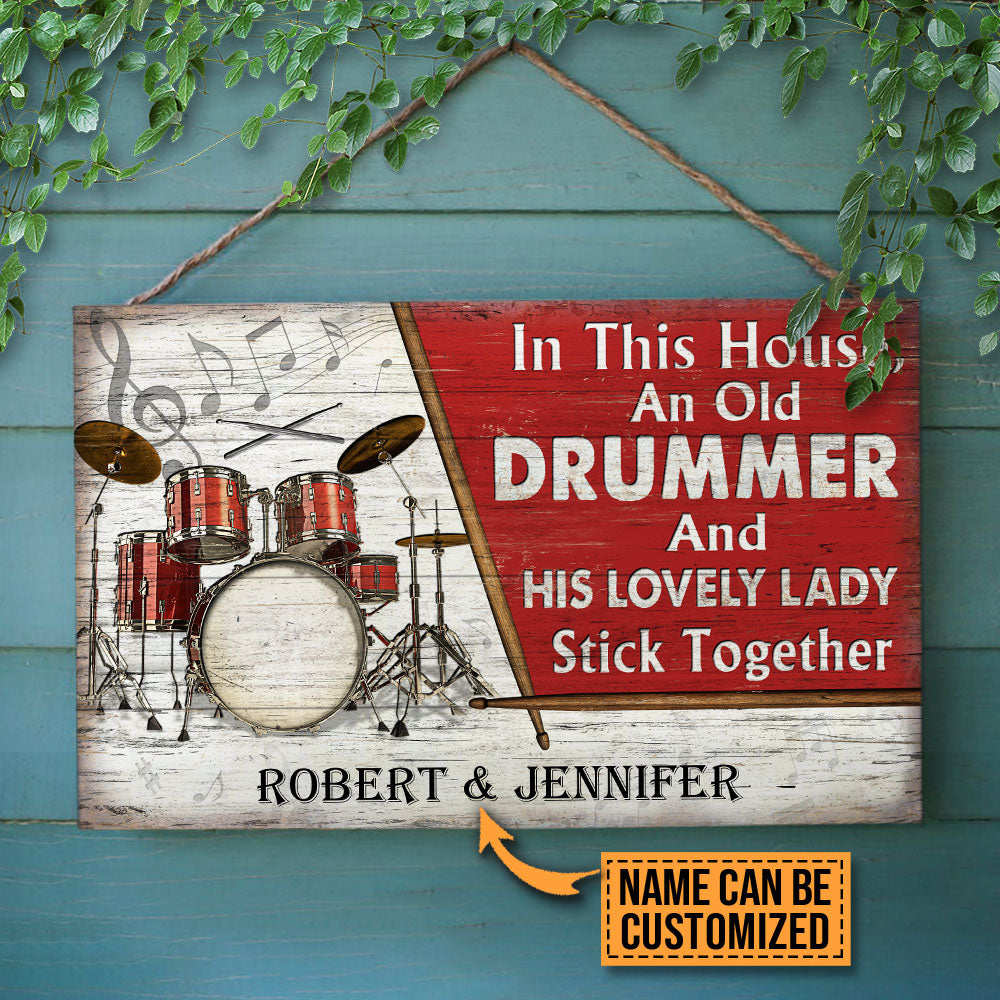 Personalized Drum Old Couple In The House Customized Wood Rectangle Sign