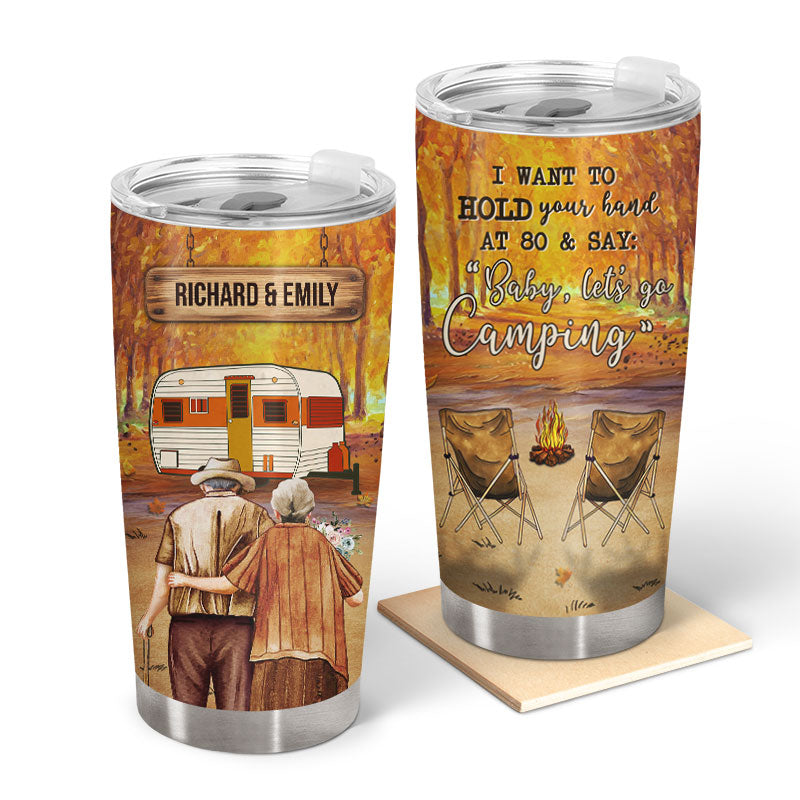 Personalized Fall Camping Couple I Want To Hold Your Hand Custom Tumbler, Couple Camping Gift