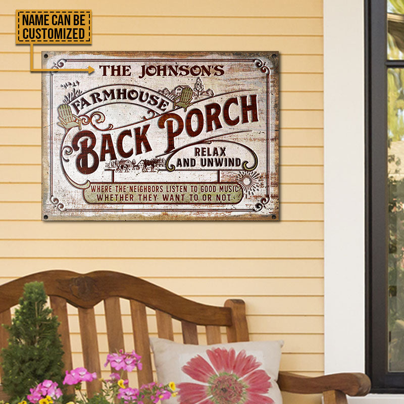 Personalized Farmhouse Back Porch Customized Classic Metal Signs