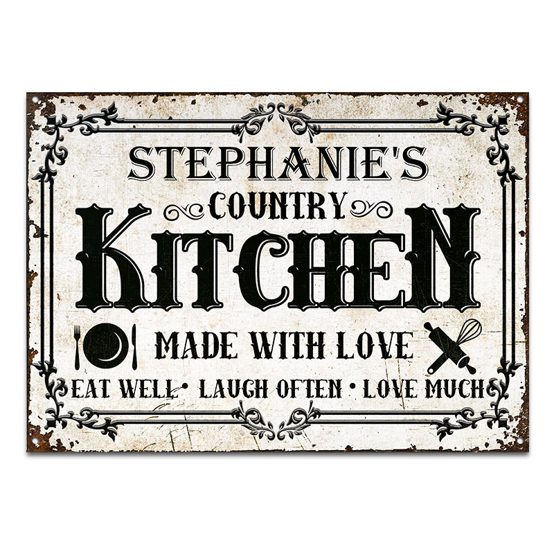 Personalized Farmhouse Country Kitchen Made With Love Custom Classic Metal Signs