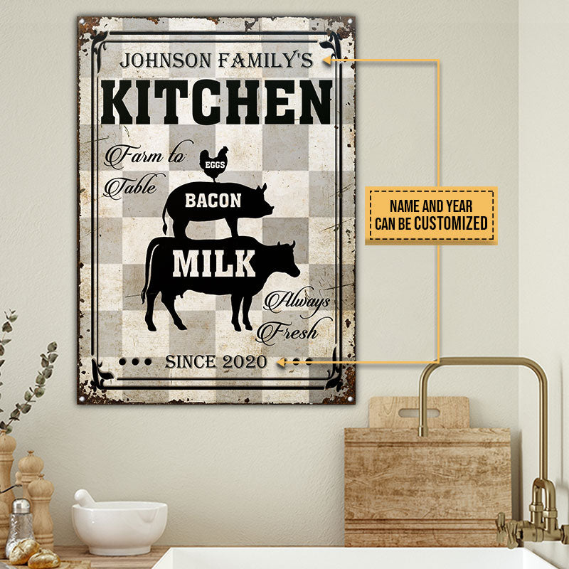 Personalized Farmhouse Kitchen Farm To Table Custom Classic Metal Signs