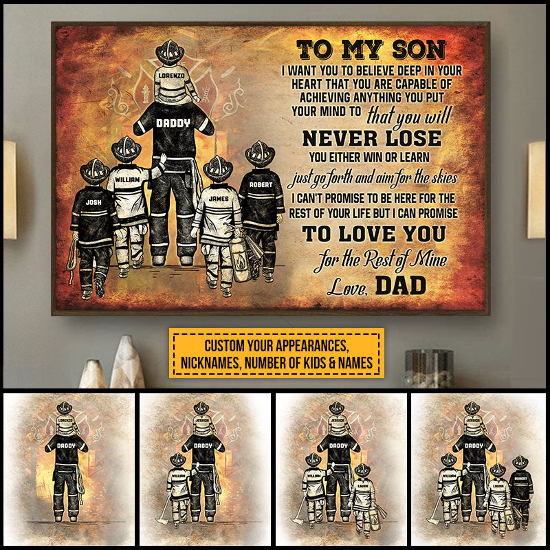 Personalized Firefighter Dad And Child Never Lose Custom Poster