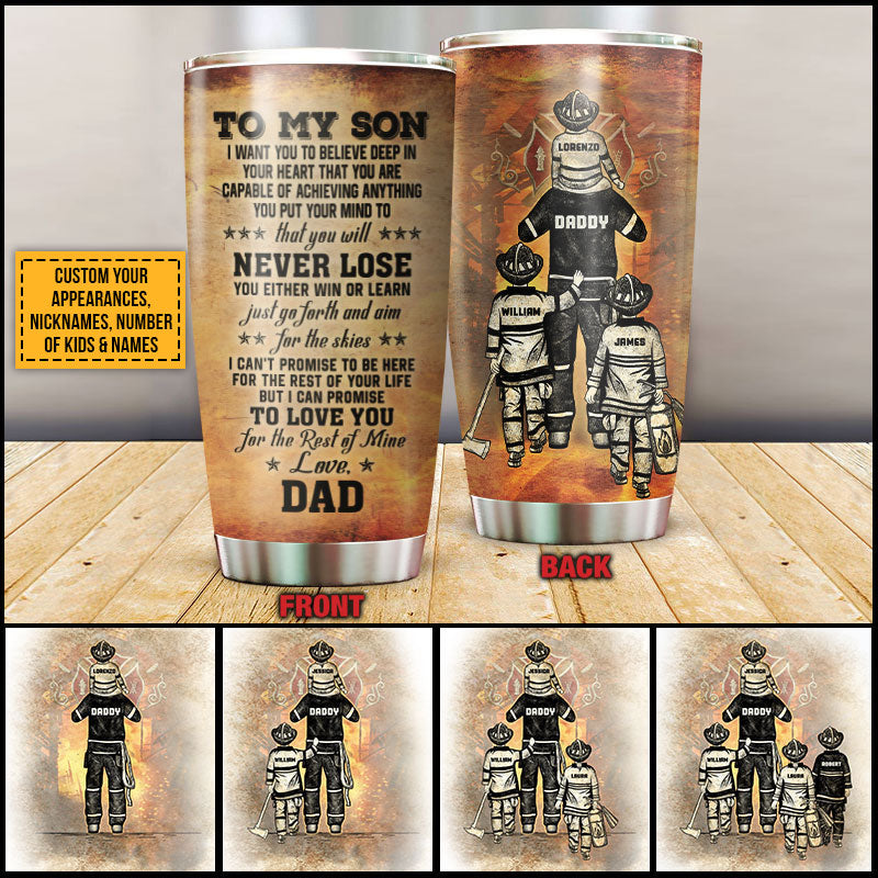 Personalized Firefighter Dad And Child Never Lose Custom Tumbler