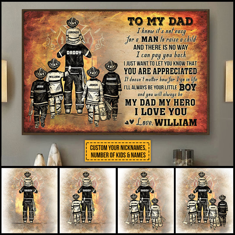 Personalized Firefighter Dad And Child I Love You Custom Poster