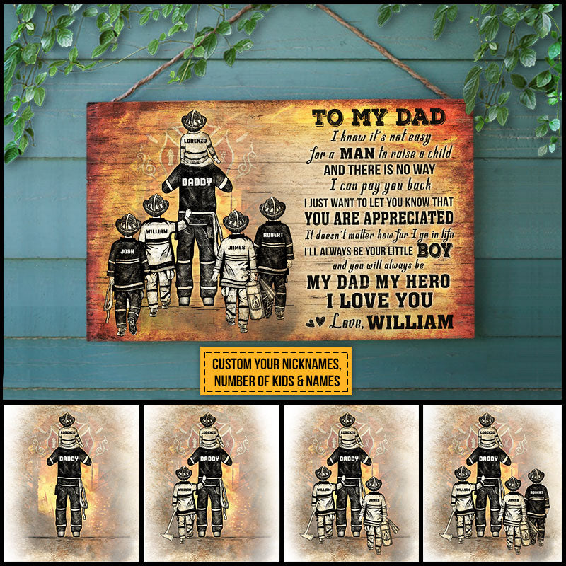 Personalized Firefighter Dad And Child I Love You Custom Wood Rectangle Sign