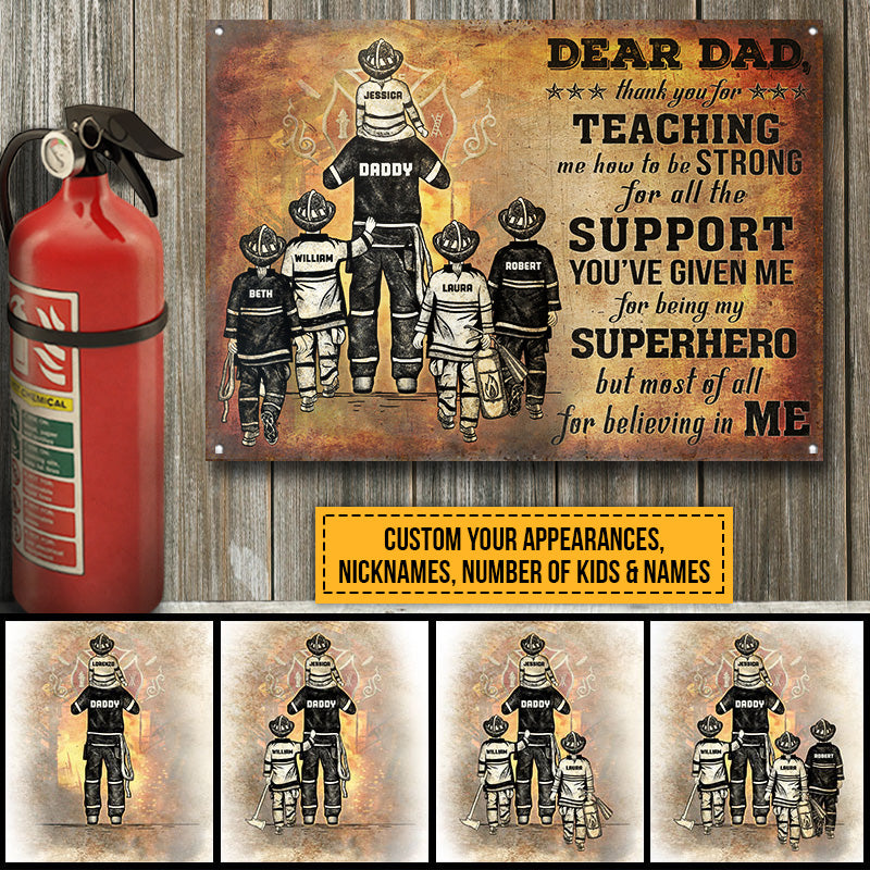 Personalized Firefighter Dad And Child Thank You Custom Classic Metal Signs