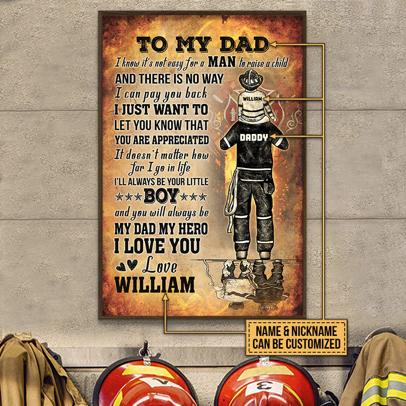 Personalized Firefighter Dad And Son I Love You Custom Poster