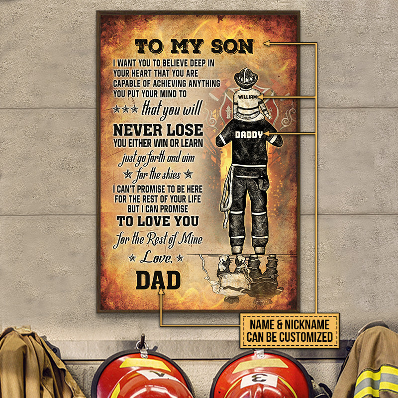 Personalized Firefighter Dad And Son Never Lose Custom Poster