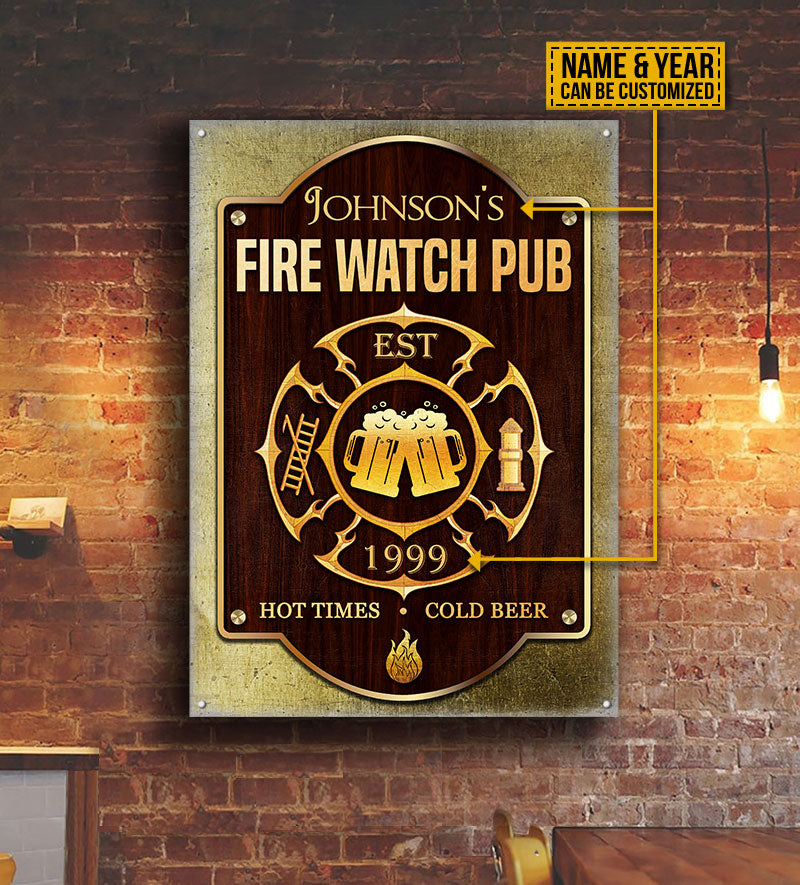 Personalized Firefighter Fire Watch Pub Gold Custom Classic Metal Signs