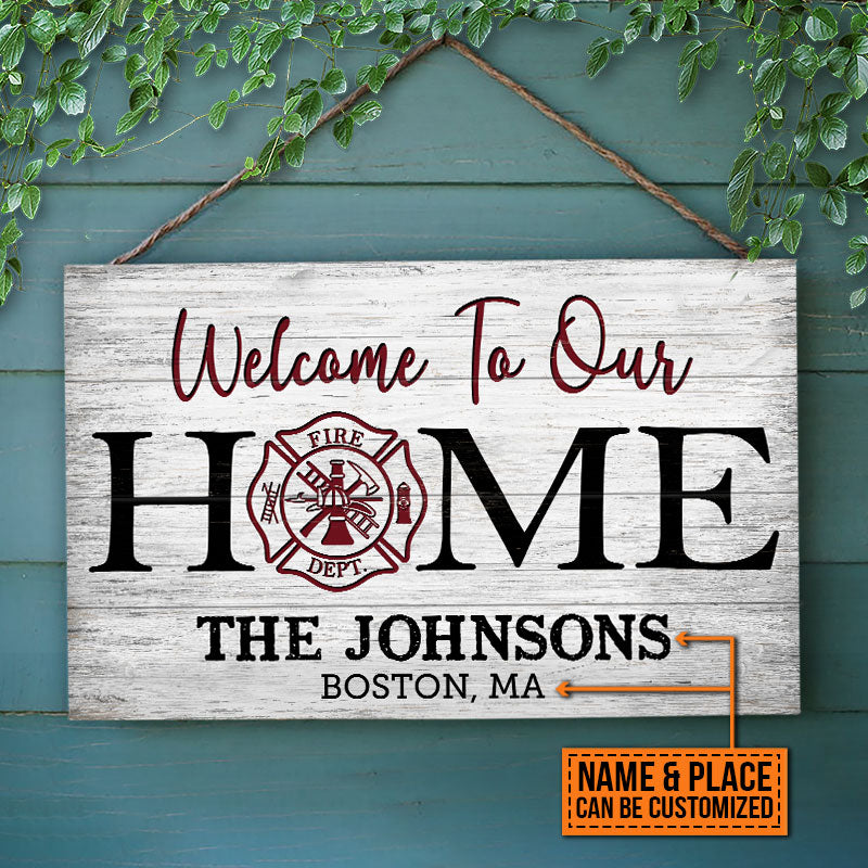 Personalized Firefighter Welcome To Our Home Customized Wood Rectangle Sign