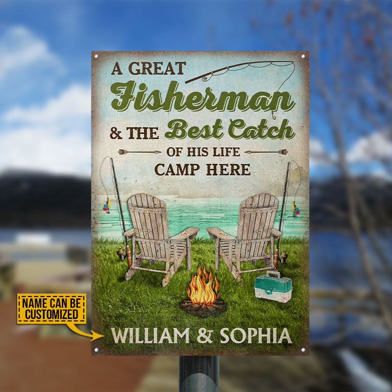 Personalized Fishing Couple Camp Here Custom Classic Metal Signs