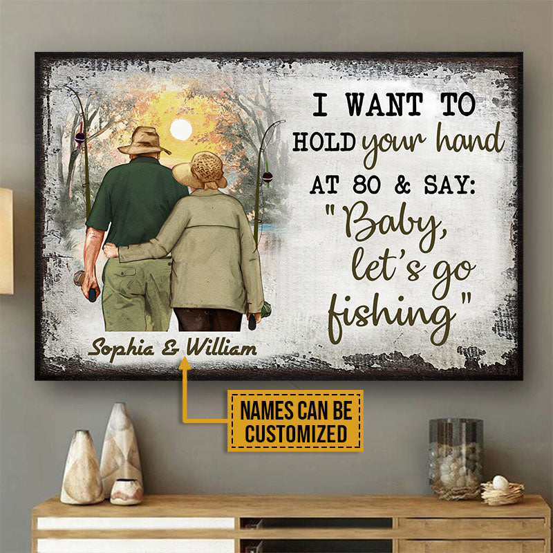 Personalized Fishing Old Couple Hold Your Hand Customized Poster