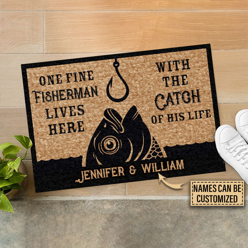 Personalized Fishing One Fine Fisherman Customized Doormat