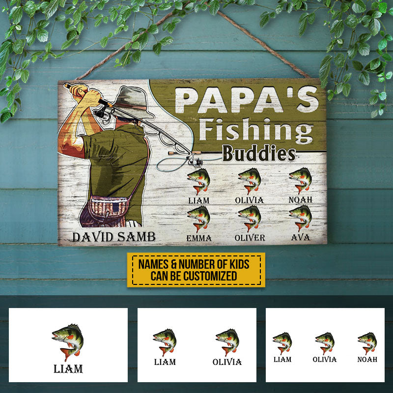 Personalized Fishing Papa's Fishing Buddies Customized Wood Rectangle Sign