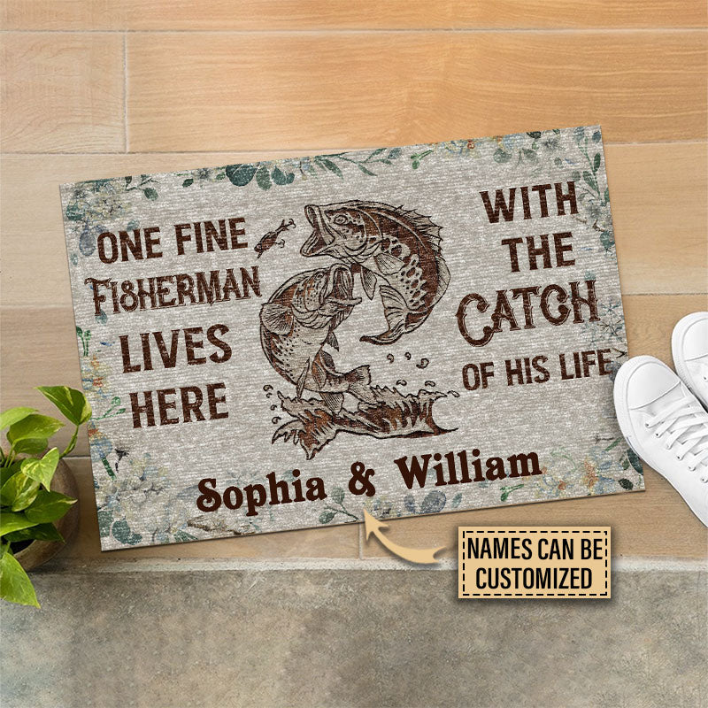 Personalized Fishing The Catch Of His Life Custom Doormat