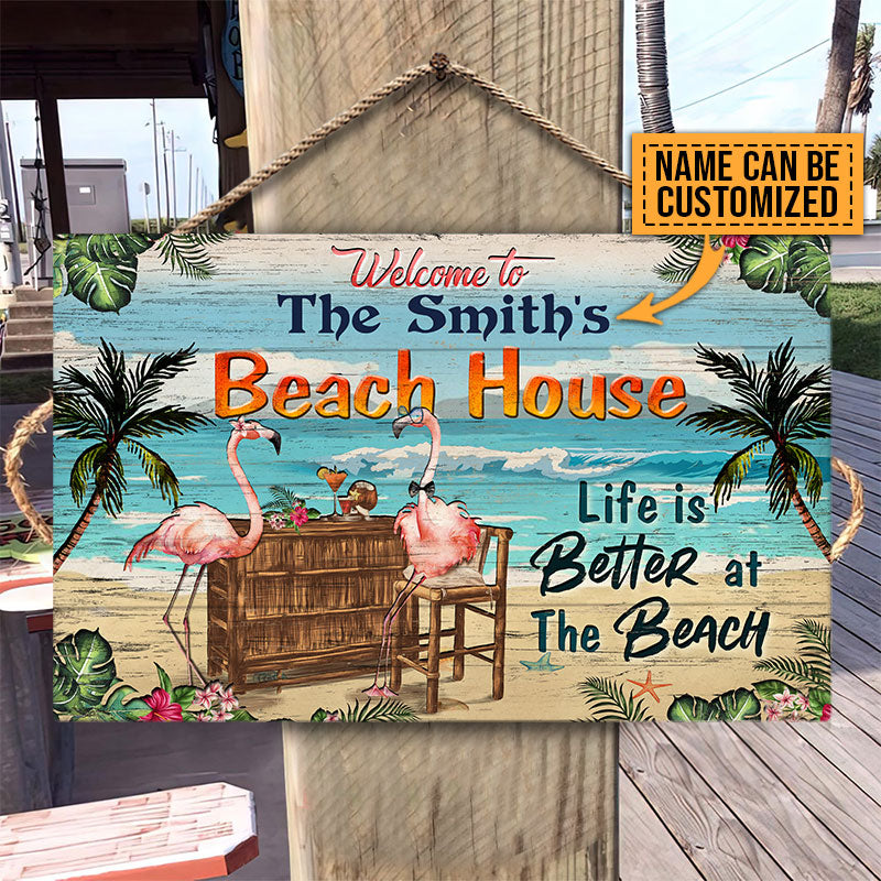 Personalized Flamingo Beach House Life Is Better Custom Wood Rectangle Sign