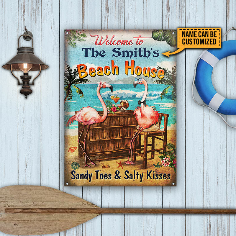 Personalized Flamingo Beach House Salty Kisses Custom Classic Metal Signs