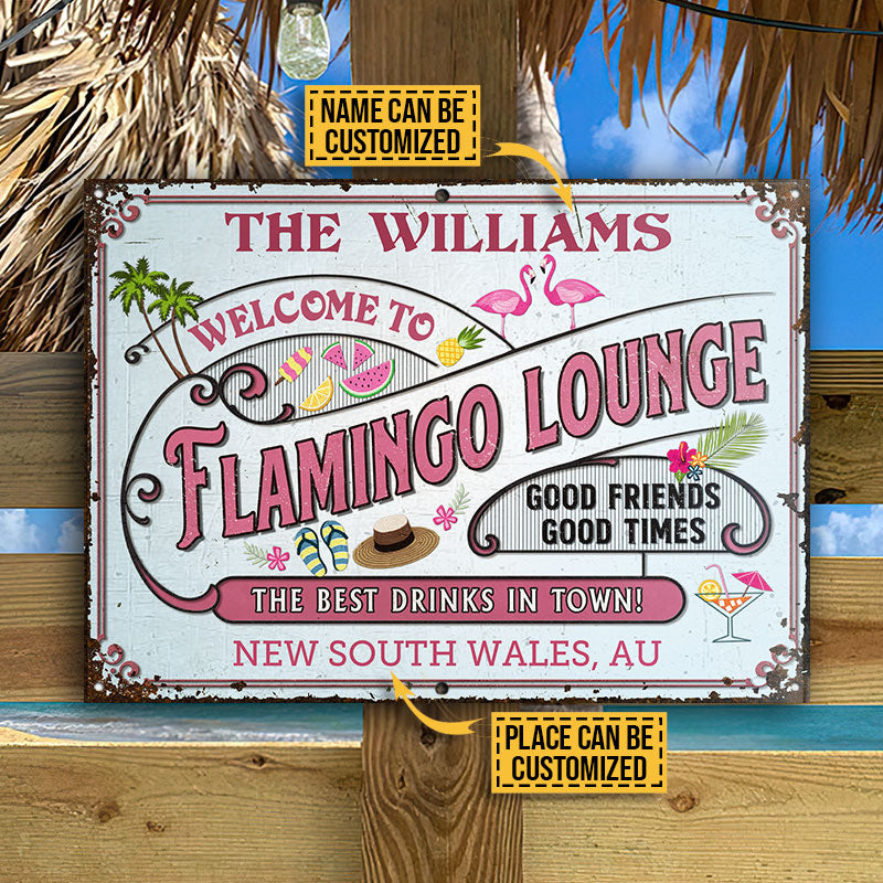 Personalized Flamingo Lounge Good Friends Customized Classic Metal Signs
