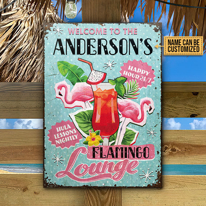 Personalized Flamingo Lounge Hula Lessons Customized Classic Metal Signs