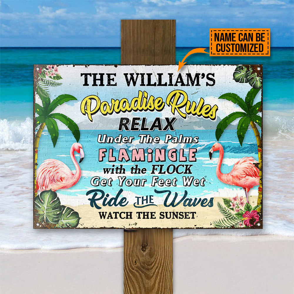 Personalized Flamingo Paradise Rule Customized Classic Metal Signs