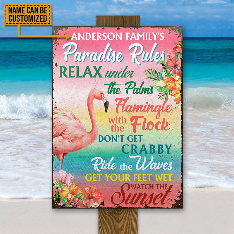 Personalized Flamingo Paradise Rules Customized Classic Metal Signs