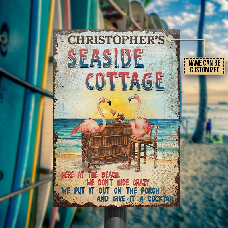 Personalized Flamingo Seaside Cottage Customized Classic Metal Signs