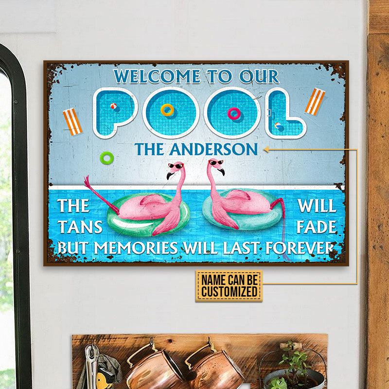Personalized Flamingo Swimming Pool But Memories Customized Poster