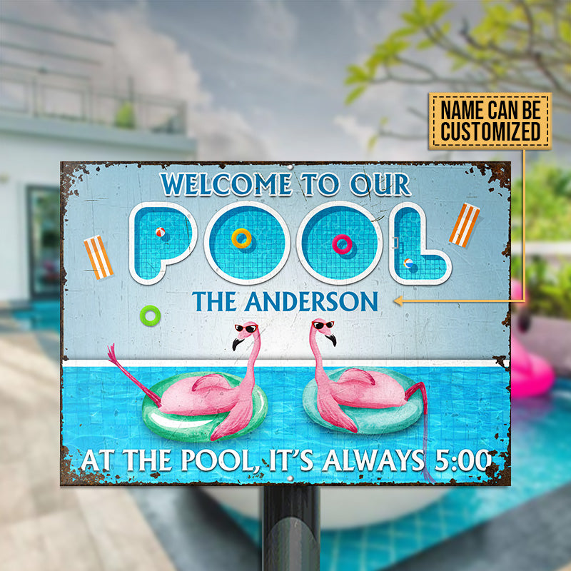 Personalized Flamingo Swimming Pool It's Always Customized Classic Metal Signs