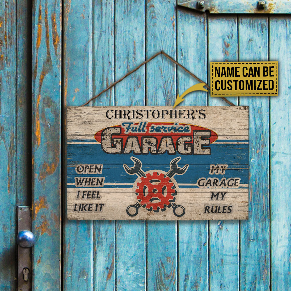 Personalized Garage Open When Customized Wood Rectangle Sign