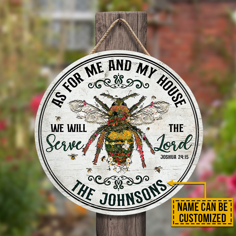 Personalized Garden Bee Cross As For Me Custom Wood Circle Sign