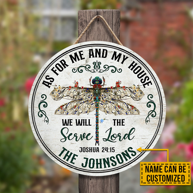 Personalized Garden Dragonfly Cross As For Me Custom Wood Circle Sign
