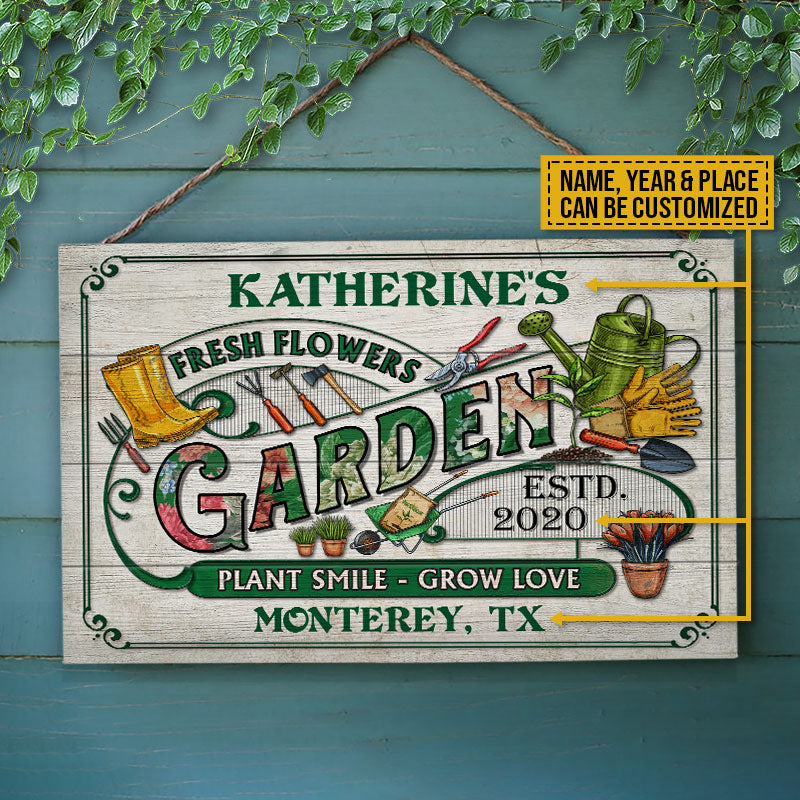 Personalized Garden Fresh Flowers Custom Wood Rectangle Sign