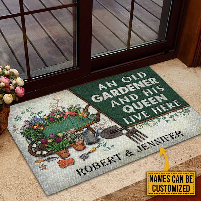Personalized Garden Old Couple Live Here Customized Doormat