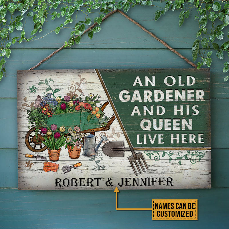 Personalized Garden Old Couple Live Here Customized Wood Rectangle Sign
