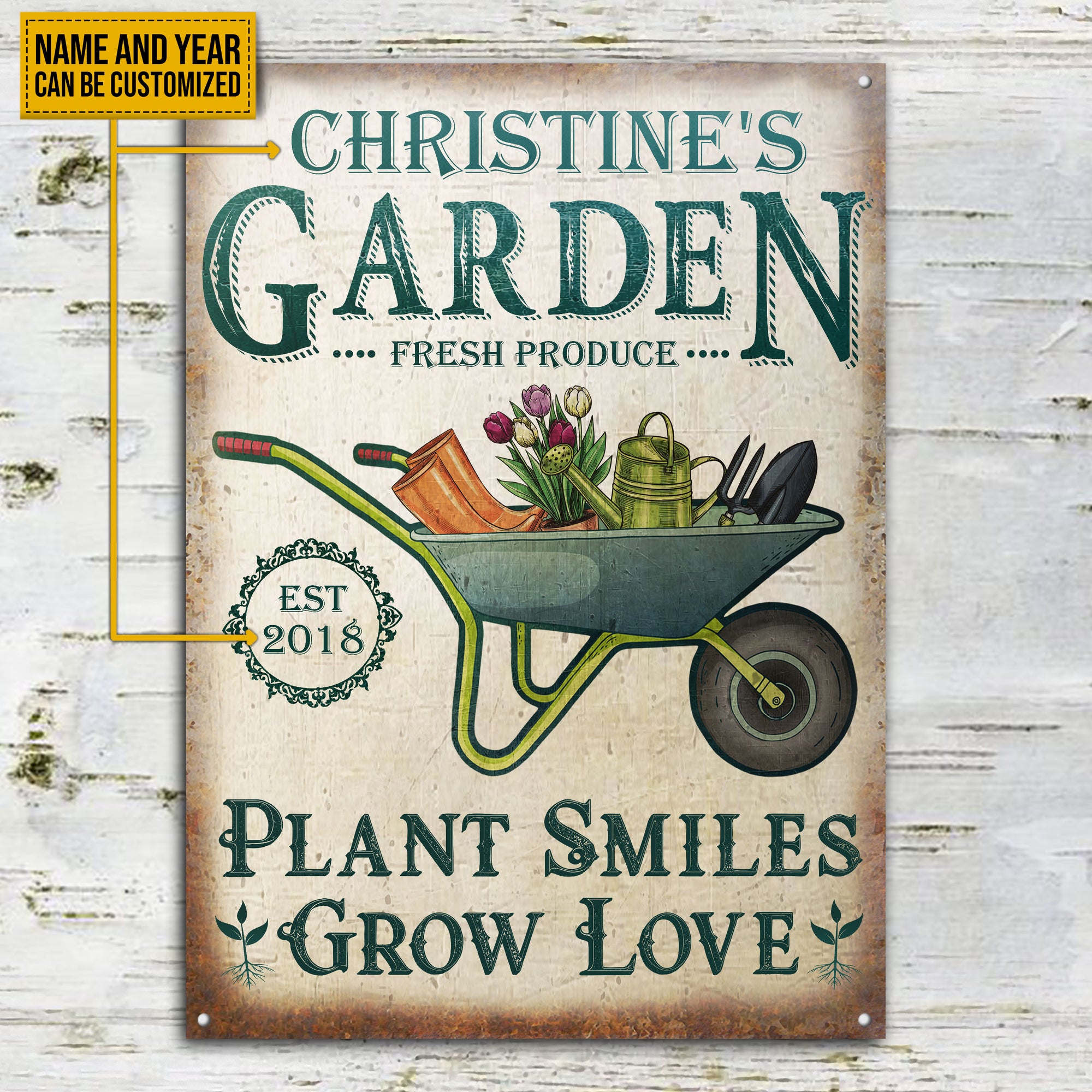 Personalized Garden Plant Smiles Grow Customized Classic Metal Signs 