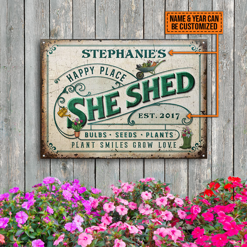 Personalized Garden She Shed Plant Smiles Grow Love Customized Classic Metal Signs