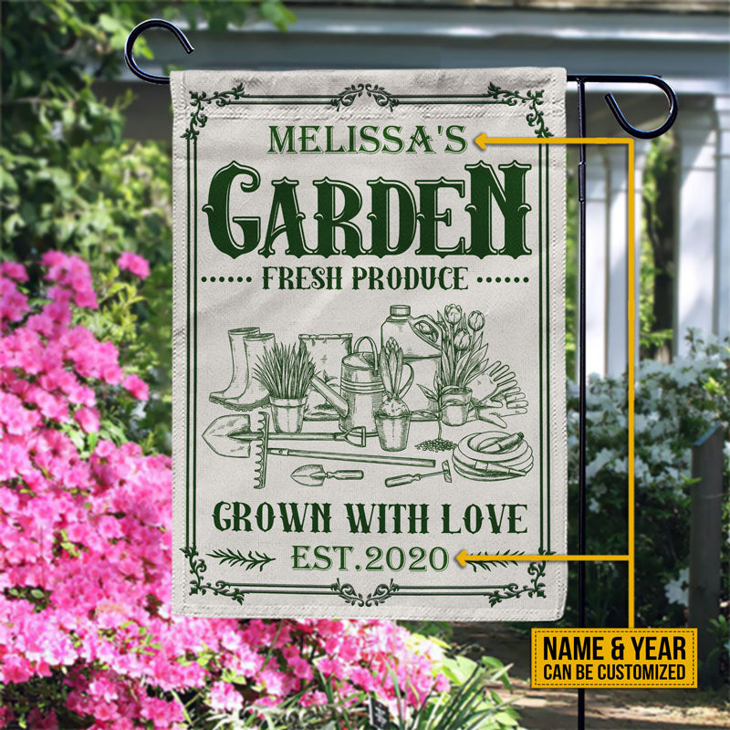 Personalized Gardening Grown With Love Customized Customized Flag
