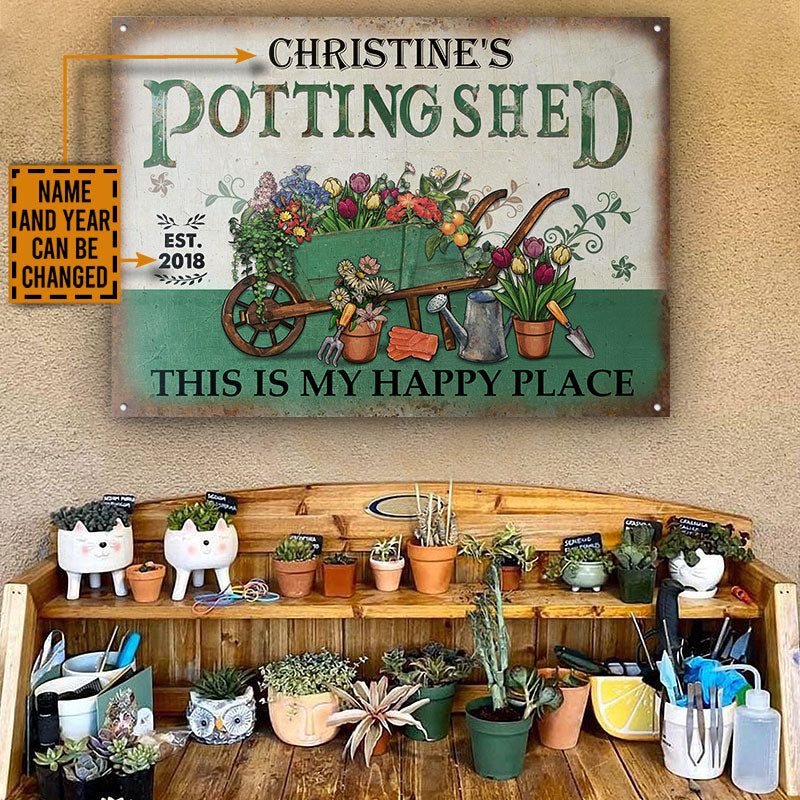 Personalized Gardening This Is My Happy Place Custom Classic Metal Signs