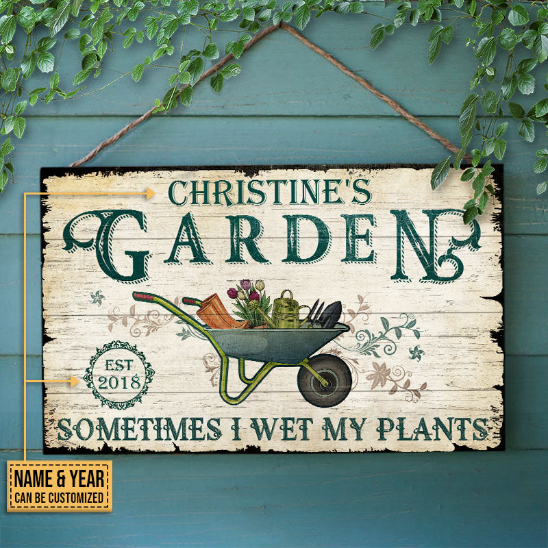 Personalized Gardening Wet My Plants Customized Wood Rectangle Sign