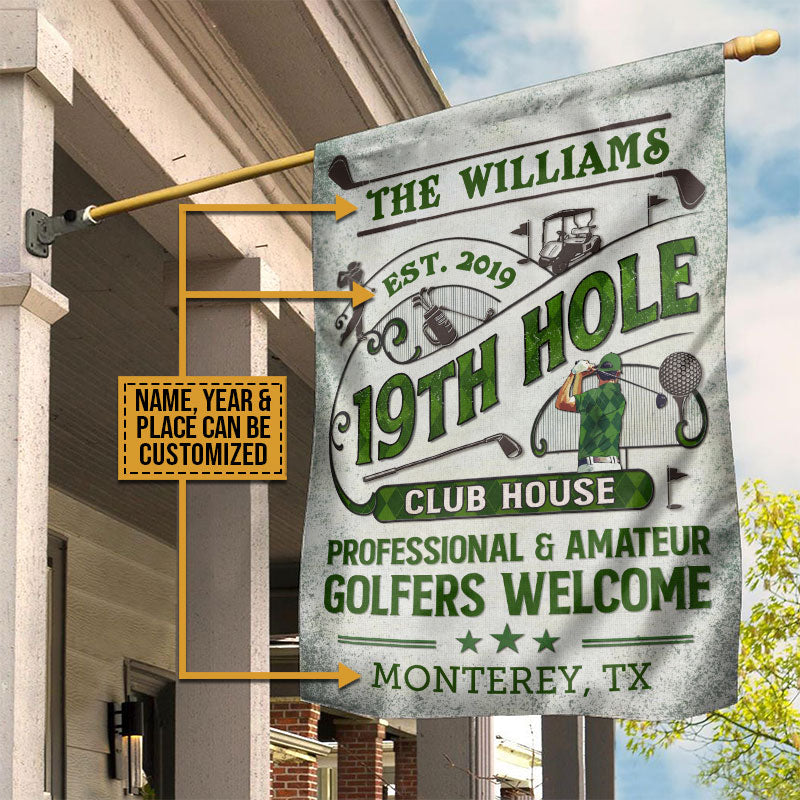 Personalized Golf 19th Hole Club House Golfer Welcome Custom Flag