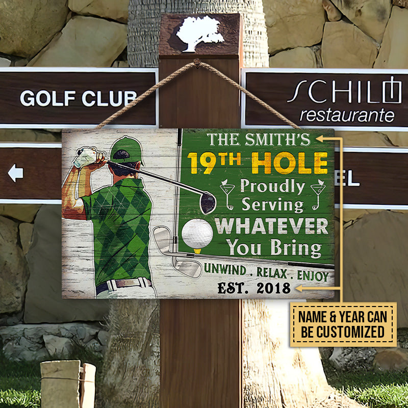 Personalized Golf 19th Hole Green Customized Wood Rectangle Sign