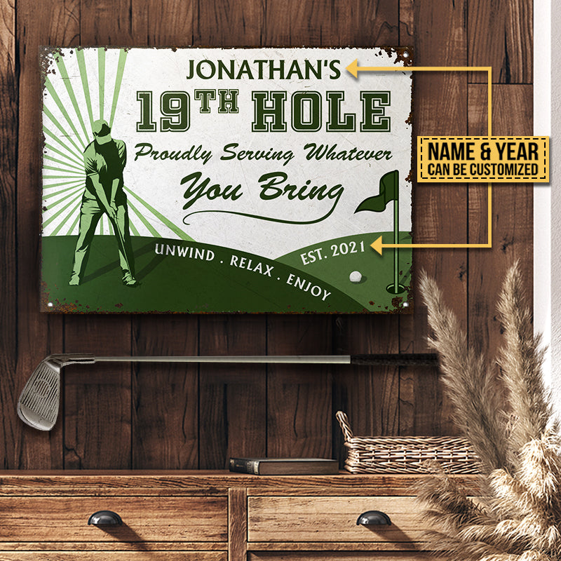 Personalized Golf 19th Hole Proudly Serving Customized Classic Metal Signs